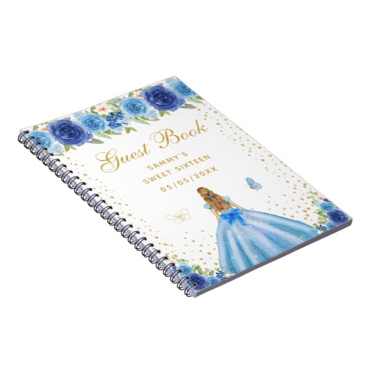 Blue Floral Blonde Hair Princess Sweet Sixteen Notitieboek (Rechterzijde)