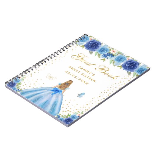 Blue Floral Blonde Hair Princess Sweet Sixteen Notitieboek (Linkerzijde)