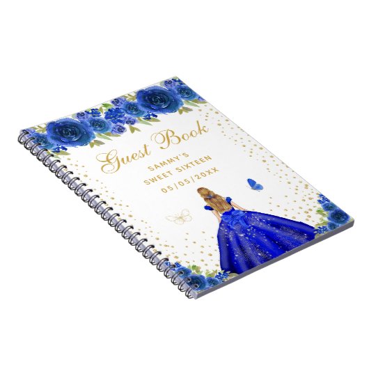 Blue Floral Blonde Hair Princess Sweet Sixteen Notitieboek (Rechterzijde)