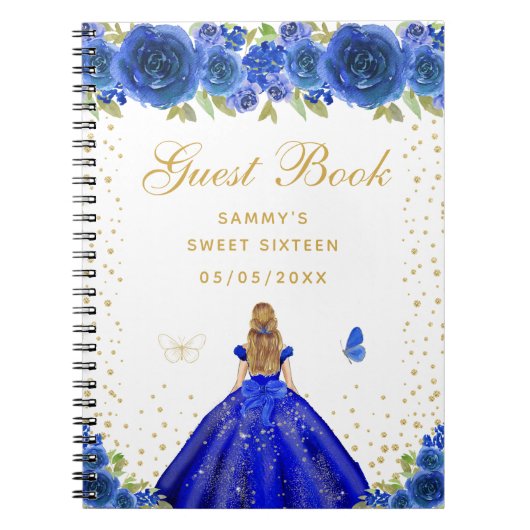 Blue Floral Blonde Hair Princess Sweet Sixteen Notitieboek (Voorkant)