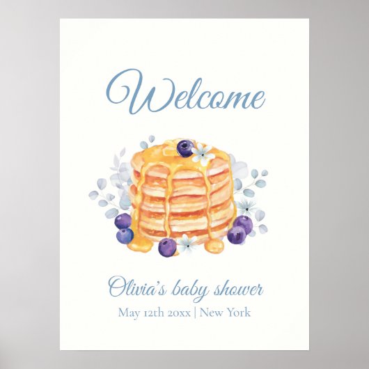 Blue Floral Blueberry Pannenkoek Baby shower Welko Poster (Voorkant)