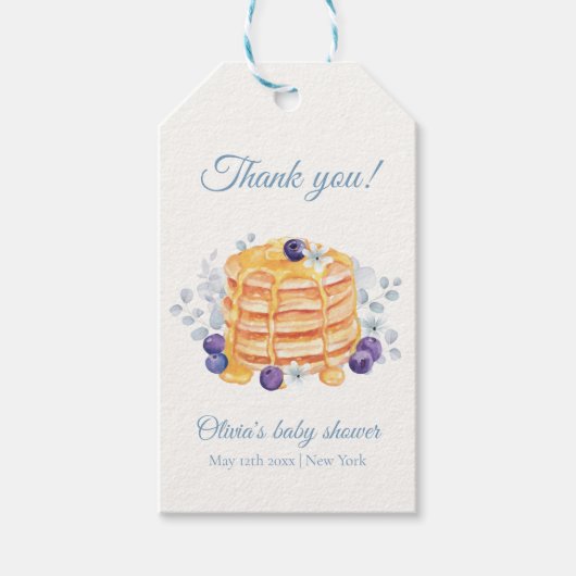 Blue Floral Blueberry Pannenkoek Brunch Baby showe Cadeaulabel (Voorkant)