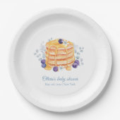 Blue Floral Blueberry Pannenkoek Brunch Baby showe Papieren Bordje (Voorkant)