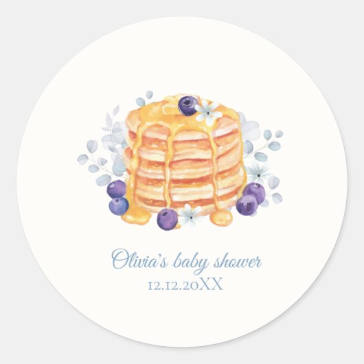 Blue Floral Blueberry Pannenkoek Brunch Baby showe Ronde Sticker (Voorkant)