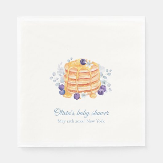 Blue Floral Blueberry Pannenkoek Brunch Baby showe Servet (Voorkant)