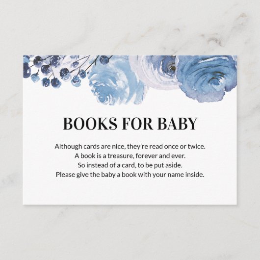 Blue Floral Boeken voor Baby Baby shower Informatiekaartje (Voorkant)
