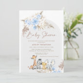Blue Floral Boho Arch Safari Baby shower Kaart (Staand voorkant)