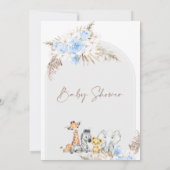Blue Floral Boho Arch Safari Baby shower Kaart (Achterkant)