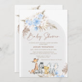 Blue Floral Boho Arch Safari Baby shower Kaart (Voorkant / Achterkant)