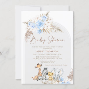 Blue Floral Boho Arch Safari Baby shower Kaart