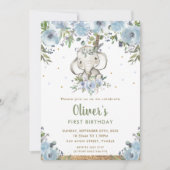 Blue Floral Boho Tribal Elephant Boy 1st Birthday Kaart (Voorkant)
