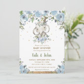 Blue Floral Boho Tribal Elephant Boy Baby shower Kaart (Staand voorkant)
