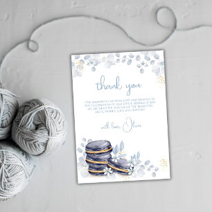 Blue Floral Bonjour Bébé Macaron Baby shower Bedankkaart