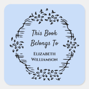  Blue Floral Book Club Monogram Book Return Vierkante Sticker
