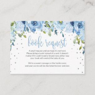 Blue Floral Book Kaart aanvragen voor Baby shower