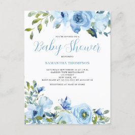 Blue Floral Botanical Baby shower Invitation Briefkaart
