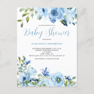 Blue Floral Botanical Baby shower Invitation Briefkaart