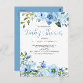 Blue Floral Botanical Baby shower Invitation Briefkaart (Voorkant / Achterkant)