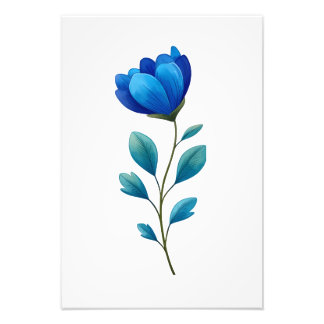 Blue Floral Botanical Illustration  Foto Afdruk