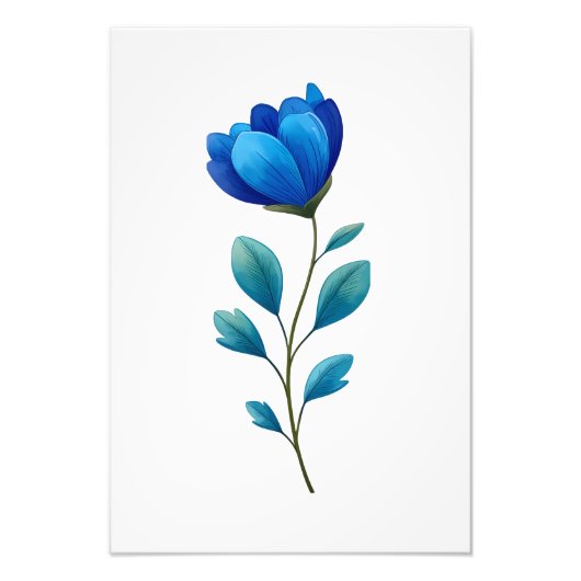 Blue Floral Botanical Illustration Foto Afdruk (Voorkant)