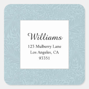 Blue Floral Botanical Return-adres Vierkante Sticker