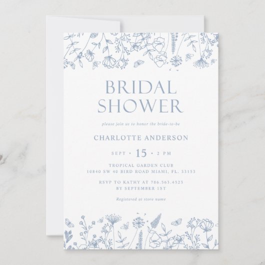 Blue Floral Botanical Vrijgezellenfeest Kaart (Voorkant)