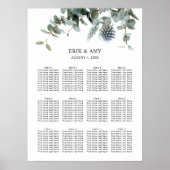 Blue Floral Botanical Wedding Seating Chart Poster (Voorkant)