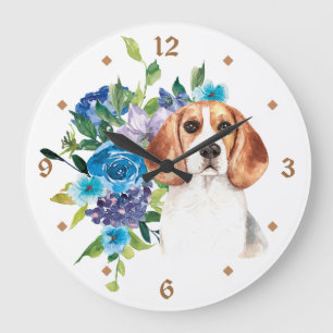 Blue Floral Bouquet Beagle Dog Grote Klok