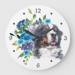 Blue Floral Bouquet Bernese Mountain Dog Grote Klok