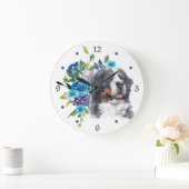 Blue Floral Bouquet Bernese Mountain Dog Grote Klok (Huis)
