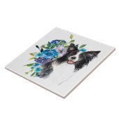 Blue Floral Bouquet Border Collie Tegeltje (Zijkant)