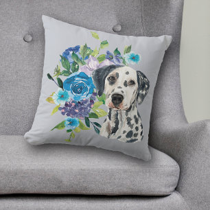 Blue Floral Bouquet Dalmatian Dog Kussen