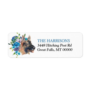 Blue Floral Bouquet German Shepherd Dog Etiket