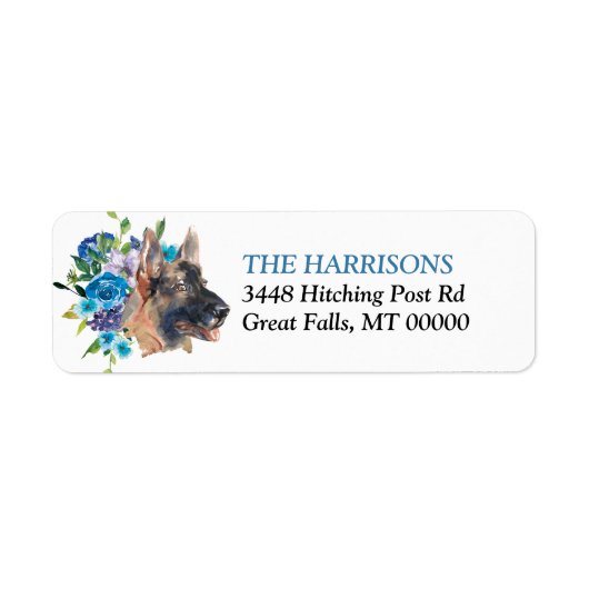 Blue Floral Bouquet German Shepherd Dog Etiket (Voorkant)