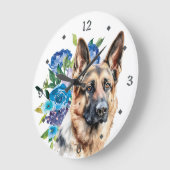 Blue Floral Bouquet German Shepherd Dog Grote Klok (Hoek)