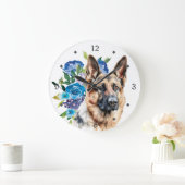 Blue Floral Bouquet German Shepherd Dog Grote Klok (Huis)