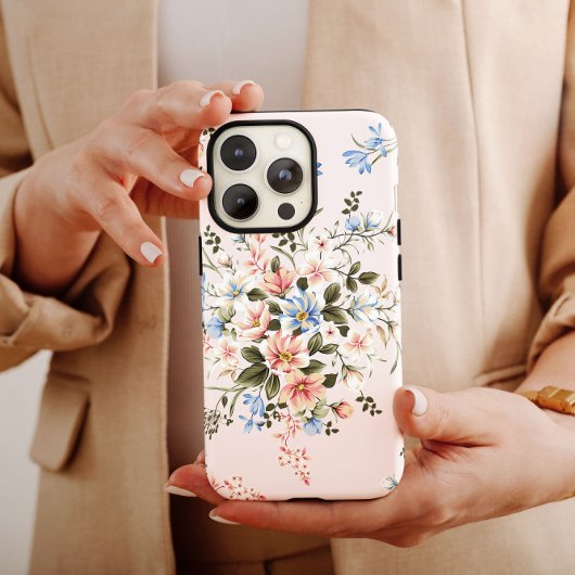 Blue Floral Bouquet Girly | iPhone 14 Hoesje — Mat
