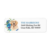 Blue Floral Bouquet Golden Retriever Dog Etiket (Voorkant)