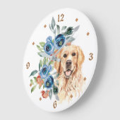 Blue Floral Bouquet Golden Retriever Grote Klok (Hoek)