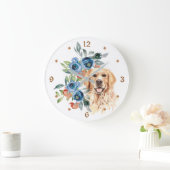Blue Floral Bouquet Golden Retriever Grote Klok (Huis)