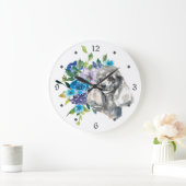 Blue Floral Bouquet Grey Poodle Dog Grote Klok (Huis)