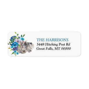 Blue Floral Bouquet Miniature Schnauzer Dog Etiket