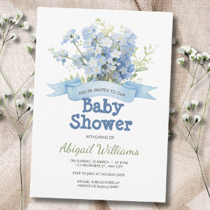 Blue Floral Bouquet & Ribbon Baby shower Kaart