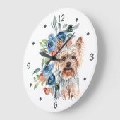 Blue Floral Bouquet Yorkshire Terrier Dog Grote Klok (Hoek)