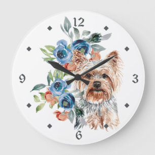 Blue Floral Bouquet Yorkshire Terrier Dog Grote Klok