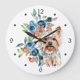 Blue Floral Bouquet Yorkshire Terrier Dog Grote Klok