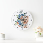 Blue Floral Bouquet Yorkshire Terrier Dog Grote Klok (Huis)