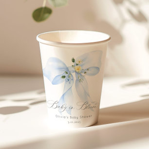 Blue Floral Bow Baby in Bloom Baby shower Papieren Bekers