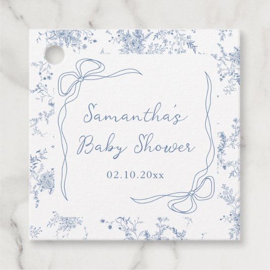 Blue Floral Bow Baby shower Bedankjes Labels (Voorkant)