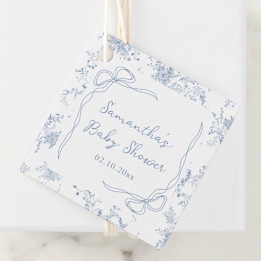 Blue Floral Bow Baby shower Bedankjes Labels